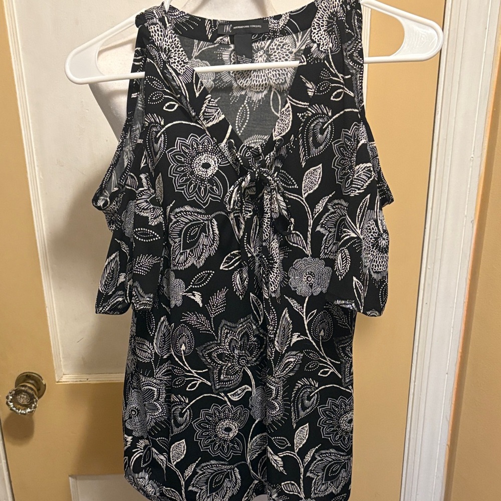 INC International Concepts Black and White Floral Blouse